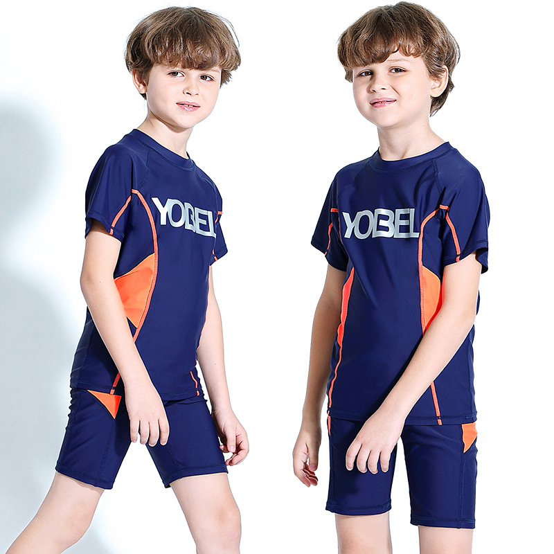 2020 new children's swimsuit boys split short-sleeved swimming trunks suit swimwear sunscreen big boy boy teen