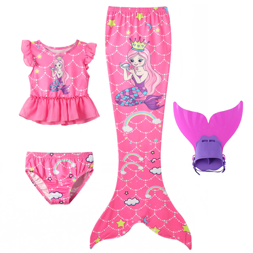Children Mermaid Bathing Suit Bikini Three piece Set Girls Mermaid Tail costume Princess Skirt Swimsuit Set