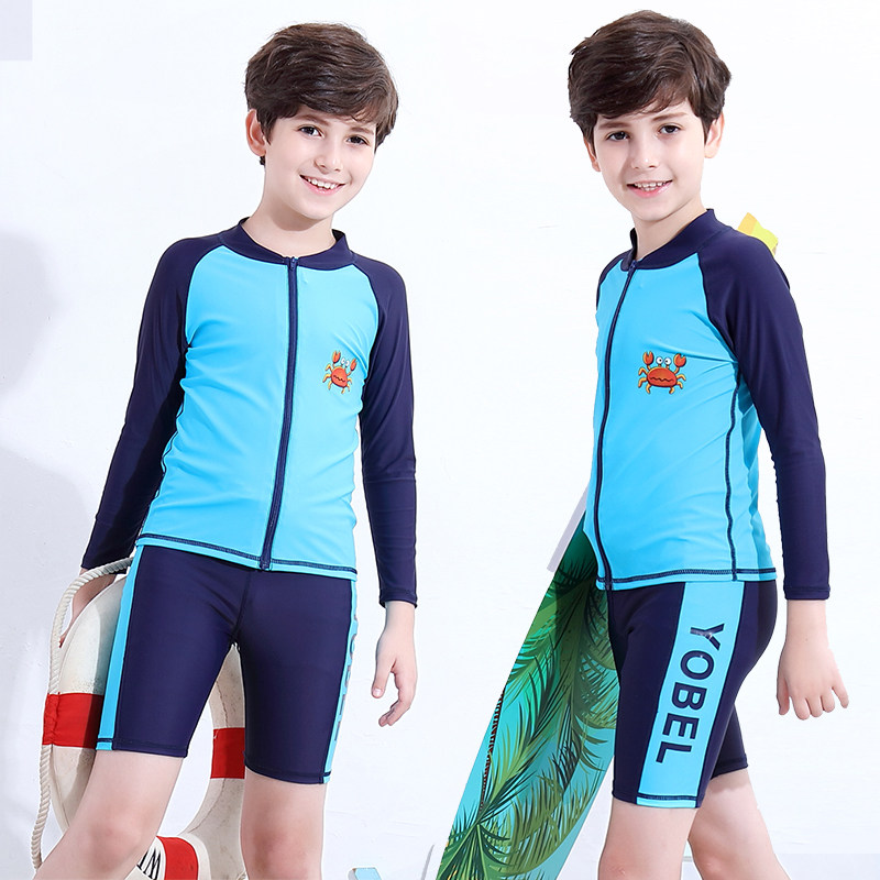 Boys and children's swimsuit split sunscreen swimsuit quick-drying middle-child student swimsuit long sleeve zipper swimsuit