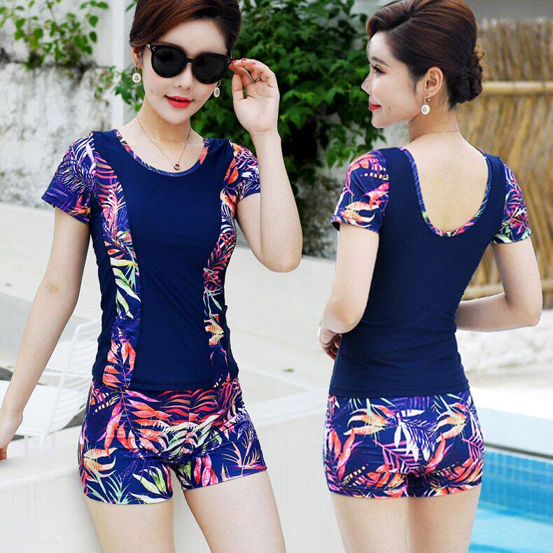 2022 woman swimsuit two-piece flat angle large size spa conservative short sleeve swimwear clothes Fat MM Slim Fit Mother Sports Swimsuit