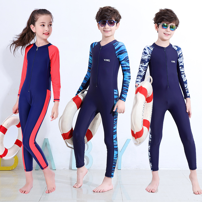 Children's swimsuit Boys one-piece middle and large children's long-sleeved trousers Swimsuit Girls sunscreen quick-drying student swimsuit set