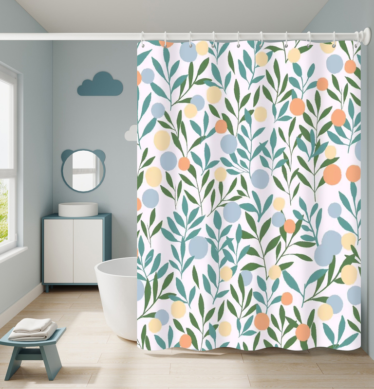 Simple and Fresh Bathroom Shower Curtain, Waterproof and Thickened Fabric, No-Drill, Mildew-Proof Shower Partition Curtain