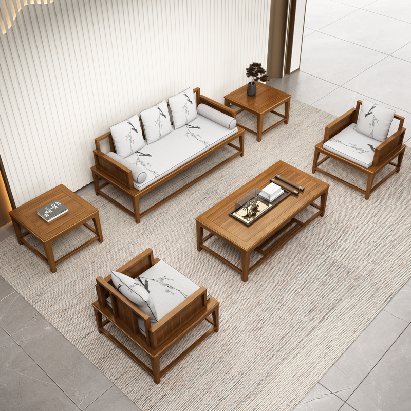 Guangdong high-end New Chinese office sofa Guest Business Office Area Talks Talk Room Real Leather Sofa Head Layer Cow Leather