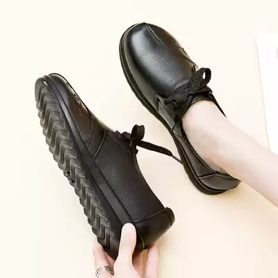 Spring and Autumn Mothers Shoes Single Shoes Comfortable Soft Sand Elderly Women's Shoes Flat Non-slip Leather Elderly Granny Leather Shoes