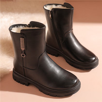 Autumn and winter boots Womens Mid-boot Martin boots comfortable flat wool middle-aged mother cotton shoes plus velvet warm womens boots