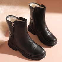 Winter mother cotton shoes middle tube real wool middle-aged women snow boots non-slip plus velvet warm middle-aged and elderly leather shoes