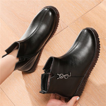 Mothers shoes shoes leather boots fleece lining warm middle-aged womens shoes flat non-slip middle-aged old boots female winter