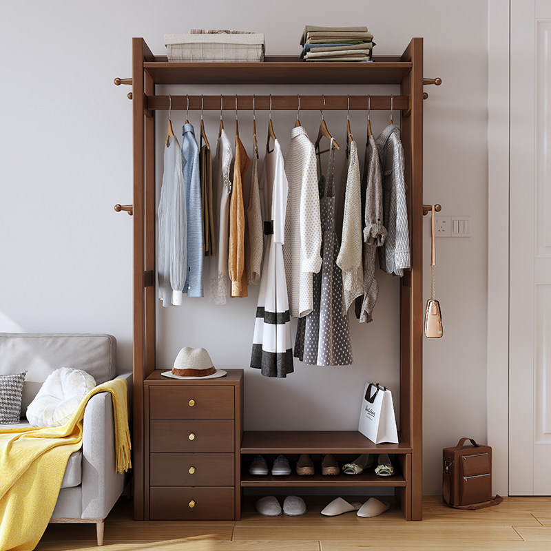 Solid wood hanger shoes rack household cloak rack shoes stool mask multi-function living room simple bedroom shelf