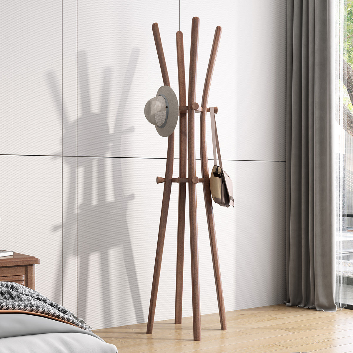 All solid wood coat rack walnut porch coat hanger living room home modern minimalist portable coat hanger floor bedroom
