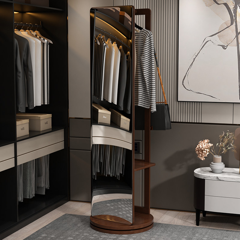 Solid wood full-length mirror hanger integrated rotating mirror full-body floor-to-ceiling mirror home multifunctional vertical full-length mirror