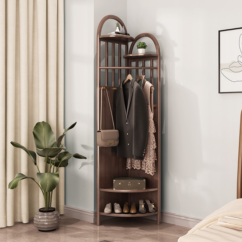 Solid wooden coat rack corner of hanging clothes corner simple household cloak cap corner corner small household shelf