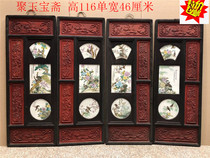 Jingdezhen Liu Yuentzin The red wooden frame wanted ceramic painting three-section window powder colorful flower bird quadrillian porcelain plate painting decoration painting