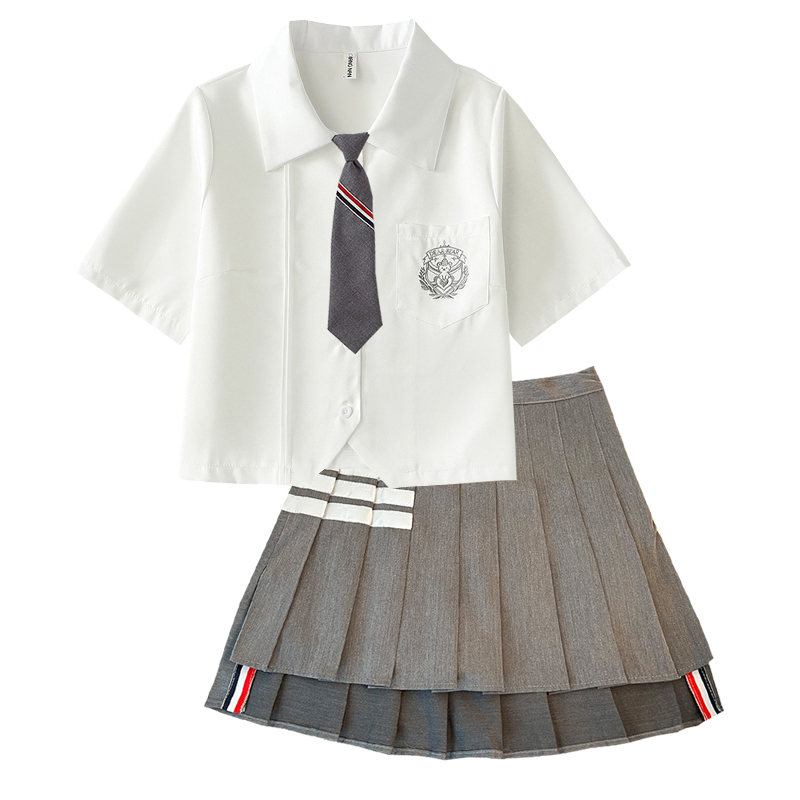 Two-Piece Set of Wang Xinling's Same Style Skirt and Top, Short-Sleeved Embroidered Versatile Student Outfit, High-Waisted Uniform Class Shirt Two-Piece Set of Wang Xinling's Same Style Skirt and Top, Short-Sleeved Embroidered Versatile Student Outfit, High-Waisted Uniform Class Shirt