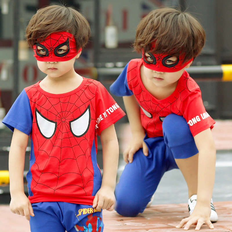 Kids Spider-Man Set 2020 mới mùa hè trẻ em T-shirt Cotton Sport ngắn tay áo hai mảnh thiết mỏng cho bé trai.