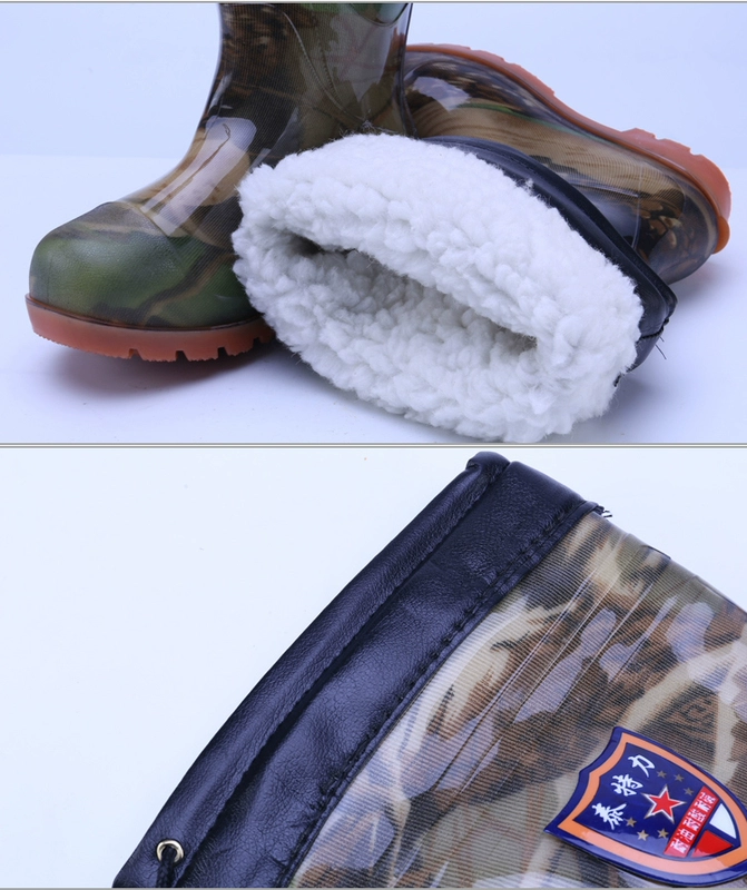 Giày đi mưa mùa đông, ủng đi mưa, ủng đi nước bằng cotton nhung, giày đi nước nam, giày cao su, chống thấm nước, chống trơn trượt, ấm áp, giày câu cá dày mùa đông quần ủng bảo hộ
