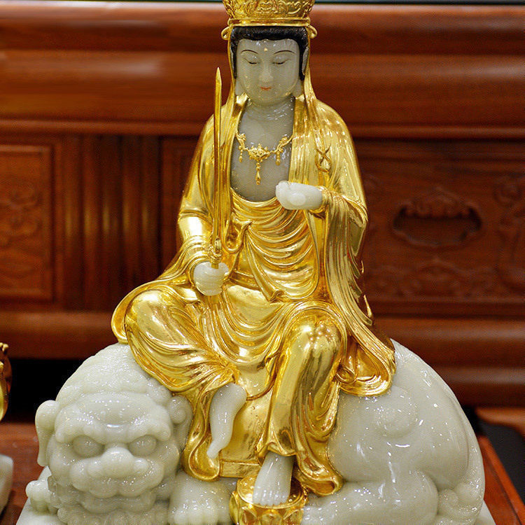 Han Baiyu inlaid with Jin Wenshu Pian BodhisattBodhisattBodhisattva Buddha Pendulum Pieces Wisdom Buddha's Living Living Room Buddha Hall of the Three Holy Gods Like