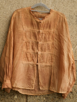 Persimmon-dyed ramie button-up top