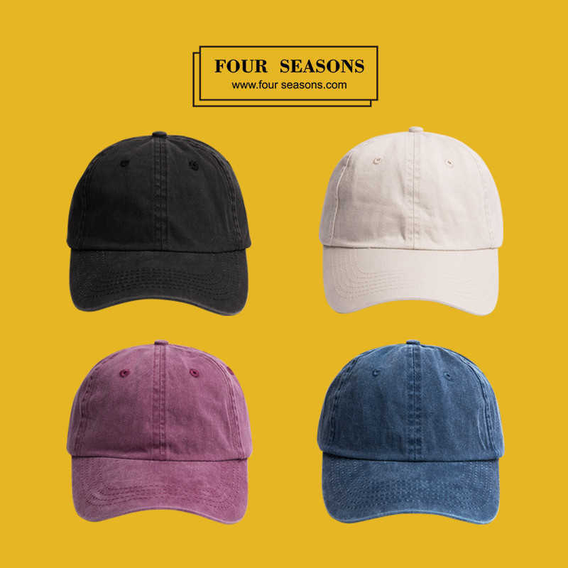 Washed old style cap female Japanese chic style retro soft top hat street casual black baseball cap male