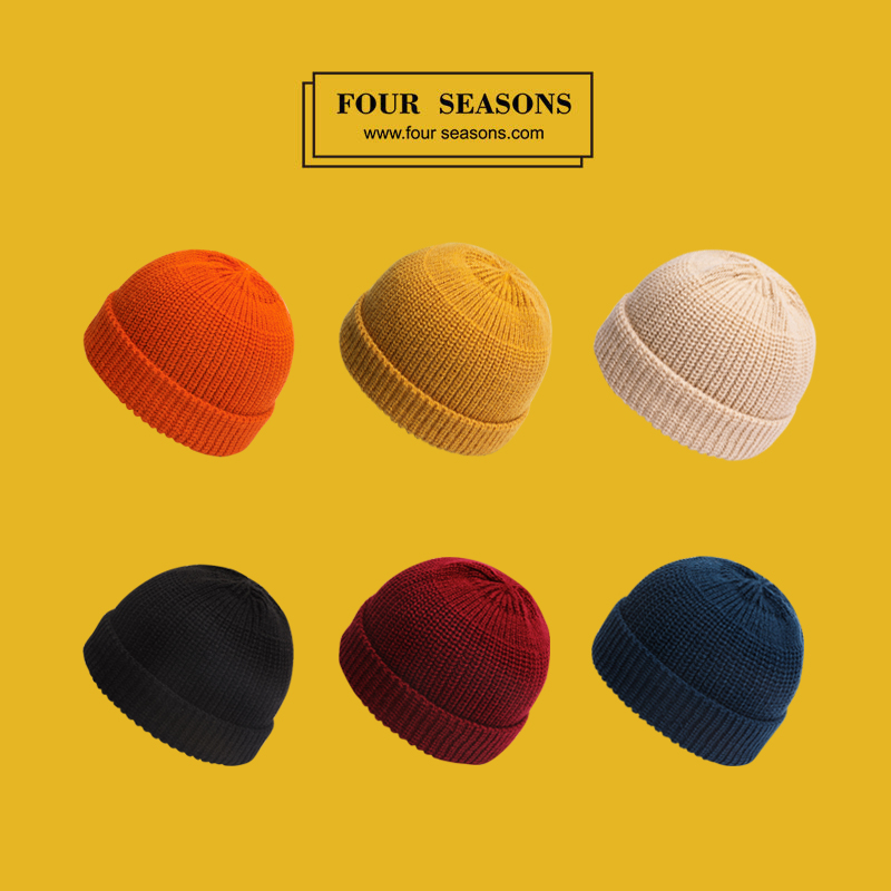 Four seasons knitting melon skin hat male Korean version tide brand yellow ruffian tide people wool hat dome Baotou sailor hat female