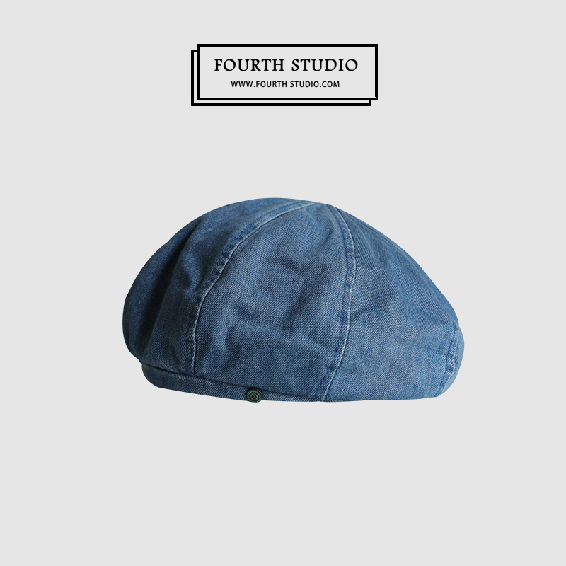 Hu stubble uncle autumn and winter beret girl Japanese literary retro blue cowboy hat without eaves octagonal hat