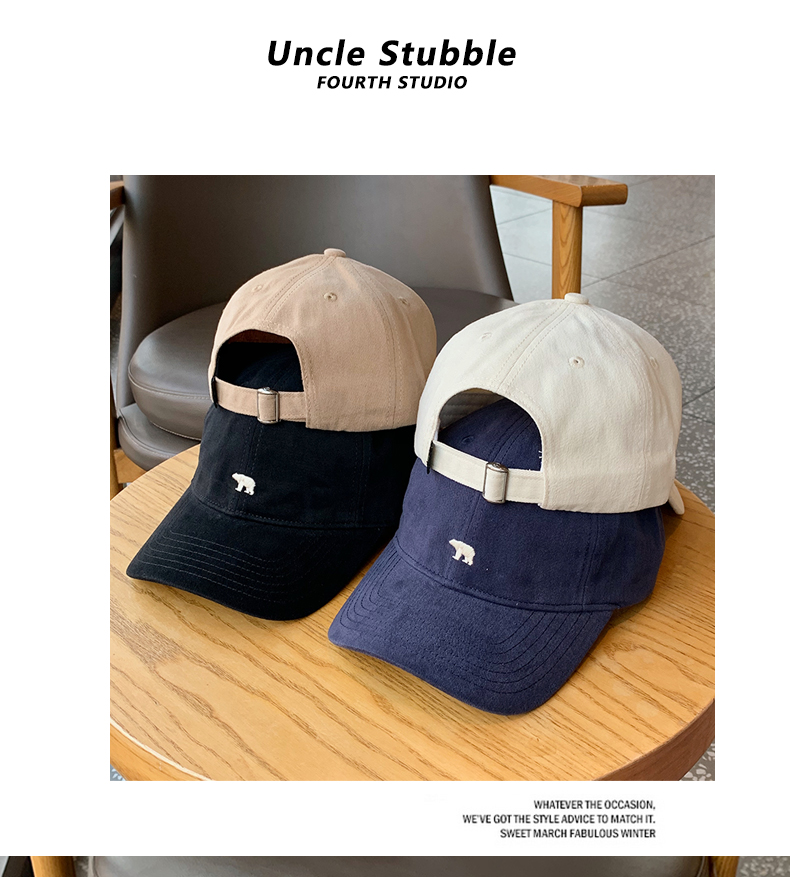 Șapcă de baseball brodată cu urs polar, iarnă, piele întoarsă, cu bor larg, față mică, neutră, șapcă moale, unisex_voghion.com