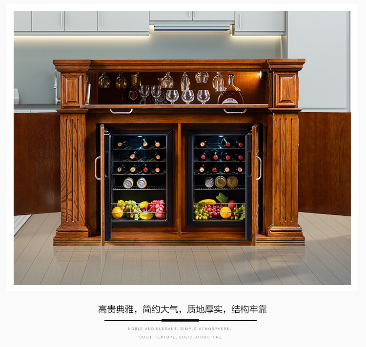 quầy bar rượu Jinxuan sản phẩm, tủ rượu thanh, gỗ rắn châu Âu đôi máy nén rượu làm mát, lưu trữ phòng khách gia đình tủ rượu ốp tường