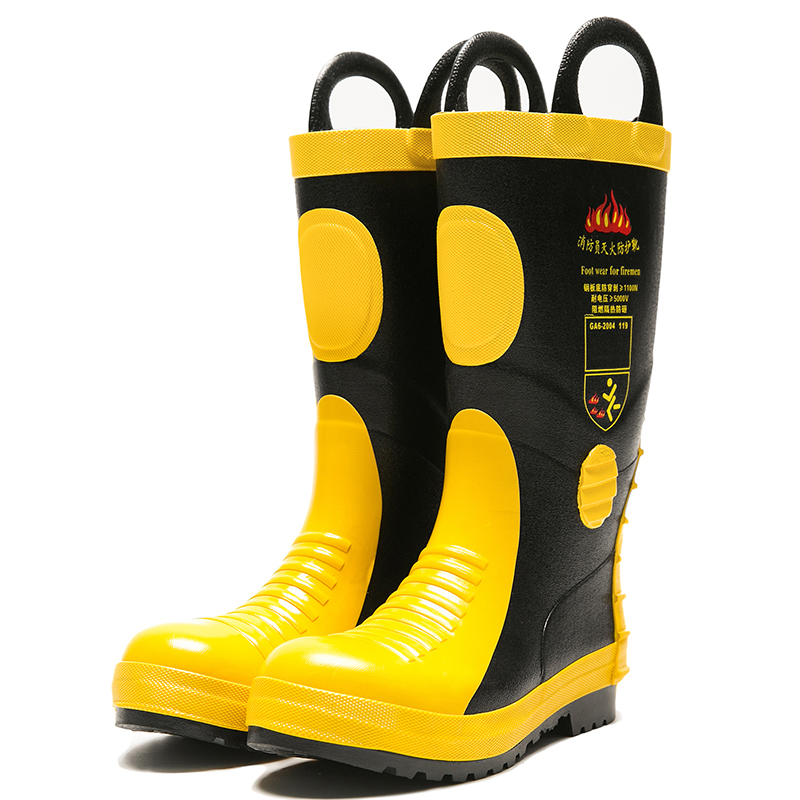 02 Fire shoes rain boots fire fighting protection high tube steel plate bottom steel head anti-smashing anti-puncture safety rubber rain shoes