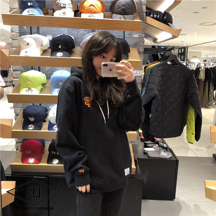 Special spike Korean counter NEW ERA autumn new letter embroidered cuff hooded sweatshirt velvet