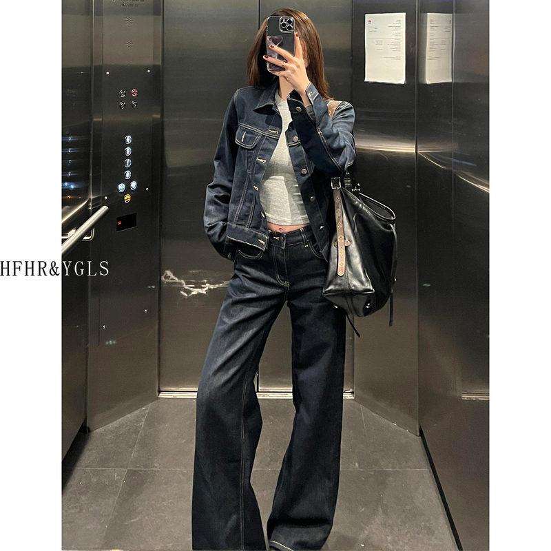 Hfhr Denim Blue Low-Waist Wide-Leg Flared Jeans for Women, New Autumn Style, Loose Fit, Not Tight on the Legs, Straight Pants for Petite Women Hfhr Denim Blue Low-Waist Wide-Leg Flared Jeans for Women, New Autumn Style, Loose Fit, Not Tight on the Legs, Straight Pants for Petite Women