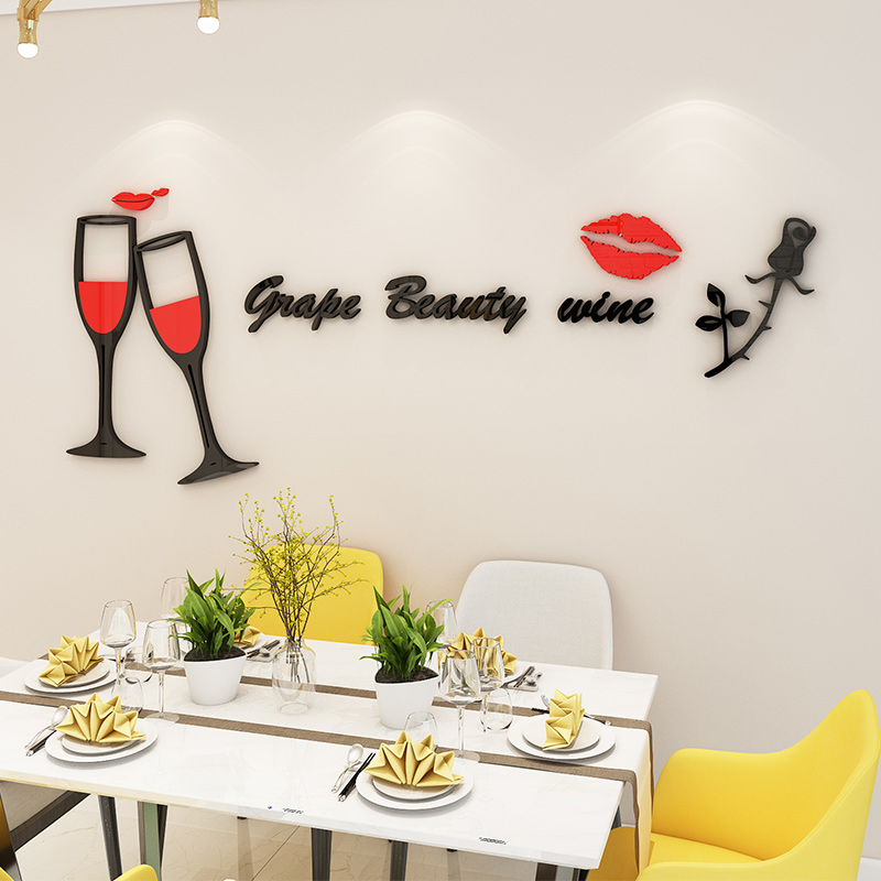 Creative Romantic Red Wine Glass Dining Room Bar Background Wall Decoration Bedroom room Placement Self-adhesive 3d Solid wall sticker