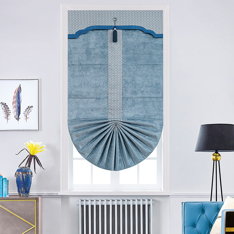 Nordic Roman curtain lifting curtain Fan-shaped modern simple living room Bedroom Bay window shading curtain Semi-circular finished curtain