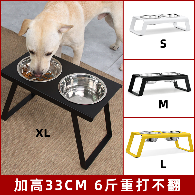 Medium large dog dog dog food basin rice bowl rack table dog bowls water basin double bowl stainless steel anti-overturning protection cervical spine