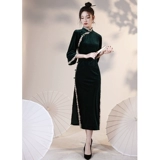 Демисезонное ципао, элитный черный бархатный лонгслив, платье, коллекция 2023