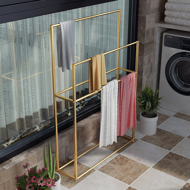 Nordic very simple towel rack bath towel rack Indoor hanging hanger Sub-iron art floor rack metal hanging clothes hanger combined