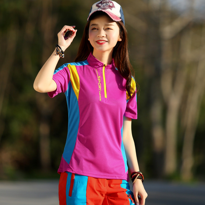 Outdoor Speed Dry Jersey Woman Short Sleeve Speed Dry T-shirt Thin Section Mountaineering Hiking Elastic Breathable Moisture Absorption Perspiration Quick Dry Clothes Summer