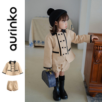 Girls foreign style autumn two-piece baby clothes spring and autumn childrens suit British style little girl fashionable coat