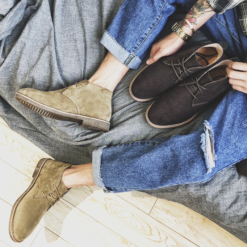 Genuine leather Inn Wind Martin boots Men's boots Short boots Tidal High Cylinder Shoes Retro 100 Hitch Mid-Cylinder Breathable Desert Boots Summer