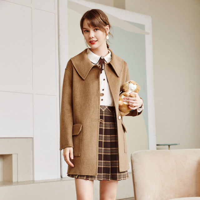 Betu woolen coat women's large lapel mid-length wool double-sided woolen coat 2023 winter new style