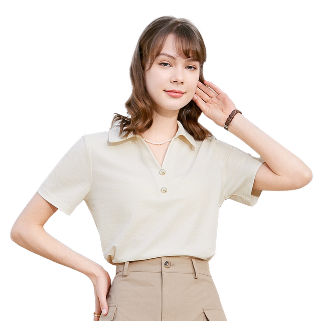 Betu women's clothing 2024 summer new commuter fashion intellectual polo collar short-sleeved T-shirt tops