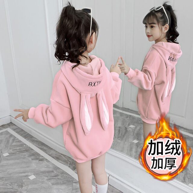 Girls' fleece thickened sweater 2022 new middle and big children's mid-length winter girl baby children's top autumn clothes