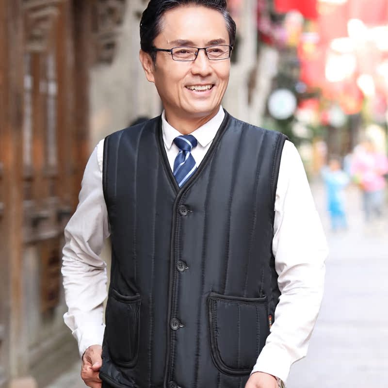 中老年人马甲加绒加厚保暖坎肩男冬季棉心爸爸装父亲爷爷马夹内搭