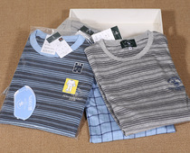 Foreign trade day single men summer thin 100% pure cotton pajamas home living clothing set pullover underwear base shirt