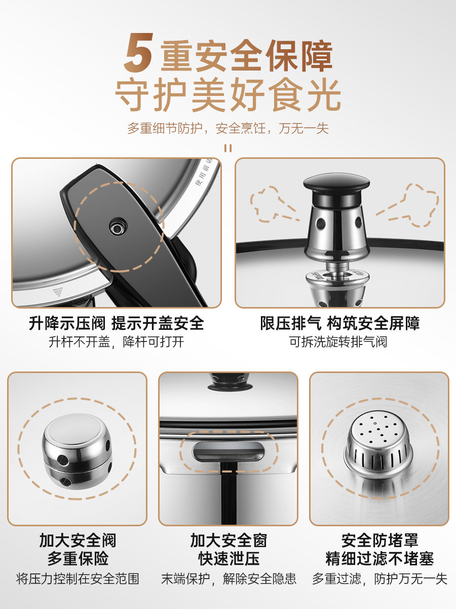 [100Kpa]Supor Pressure Cooker for Home Use, Genuine Stainless Steel Pressure Cooker, Official Flagship Model for Gas and Induction Cookers