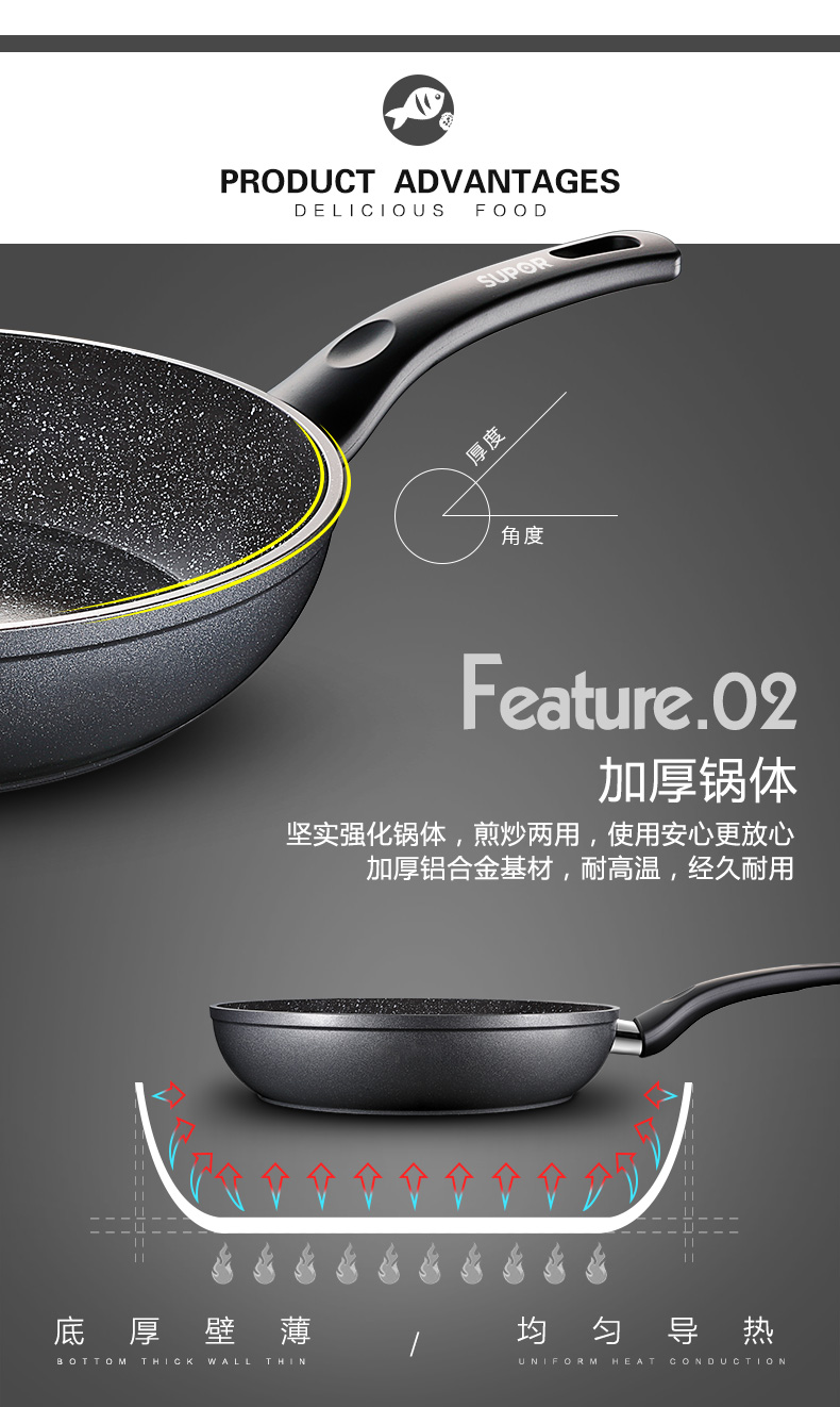 苏泊尔 麦饭石煎锅 无油烟不粘炒锅 26cm 图10