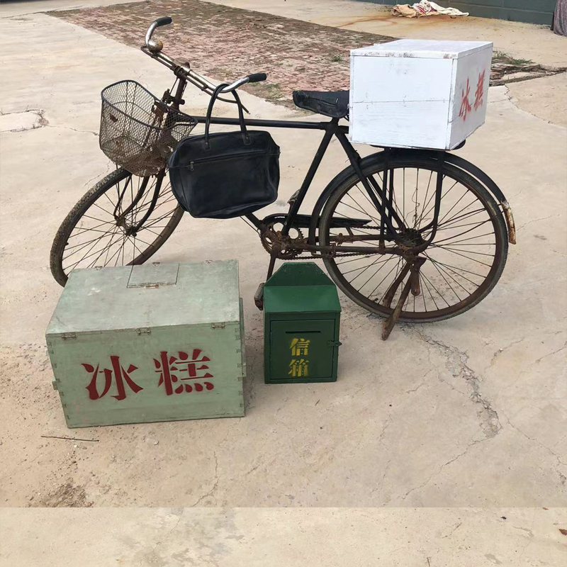 Vintage Bicycle Ice Cream Box 80S Old Furniture Nostalgic Old Object Decoration Retro Rural Collectible Prop Popsicle Cart
