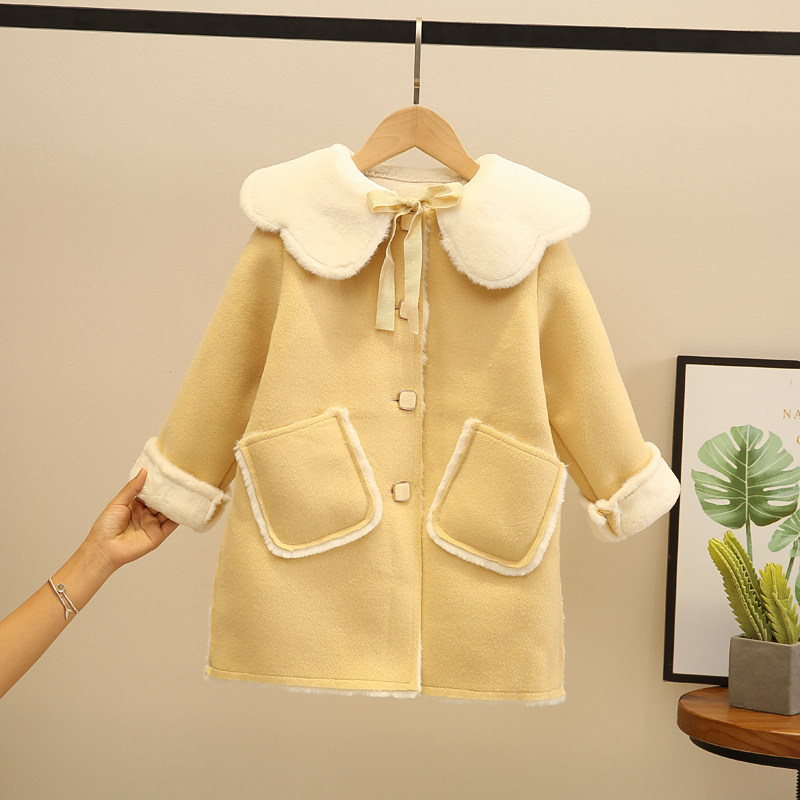 Children's clothing 2021 Girls winter clothing thickened lamb fur coats Children's foreign velvet gush with long version of mink coat