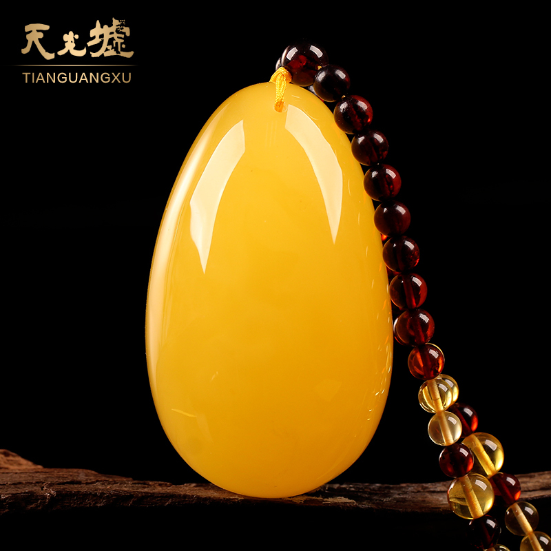 Natural Amber Pendant, Beeswax Amber Pendant, Chicken Oil Yellow Pendant, Unisex Sweater Chain, Genuine Beeswax Necklace