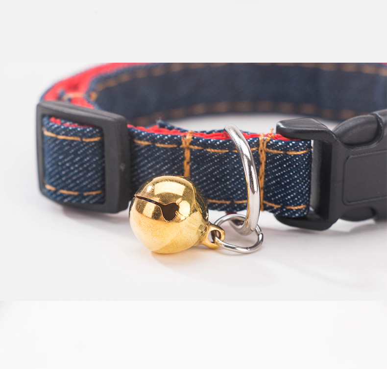 Dog cổ vật nuôi mèo denim chuông cổ - Cat / Dog hàng ngày Neccessities Dụng cụ ăn uống Chó mèo