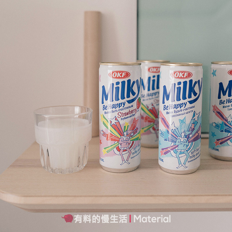 Korea Imports OKF Milk Taste Soda Mix Fruity Strawberry Flavor Carbonated Drink 250ml