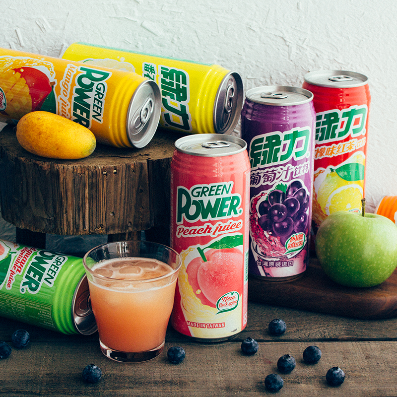 Taiwan Beverage Green Power Juice Guava Peach Mango Pineapple 6 Cans Combination